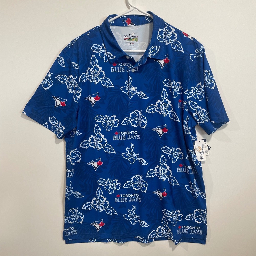 Reyn Spooner Toronto Blue Jays MLB Polo Shirt Mens Large Blue Floral Performance